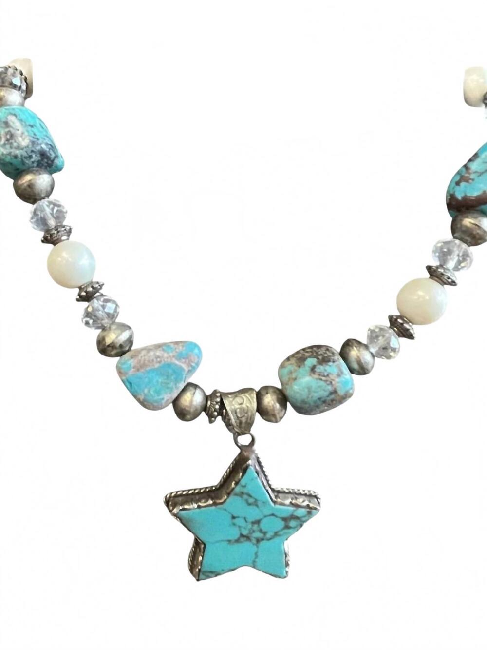 NEW A RARE BIRD women's front porch star necklace in turquoise